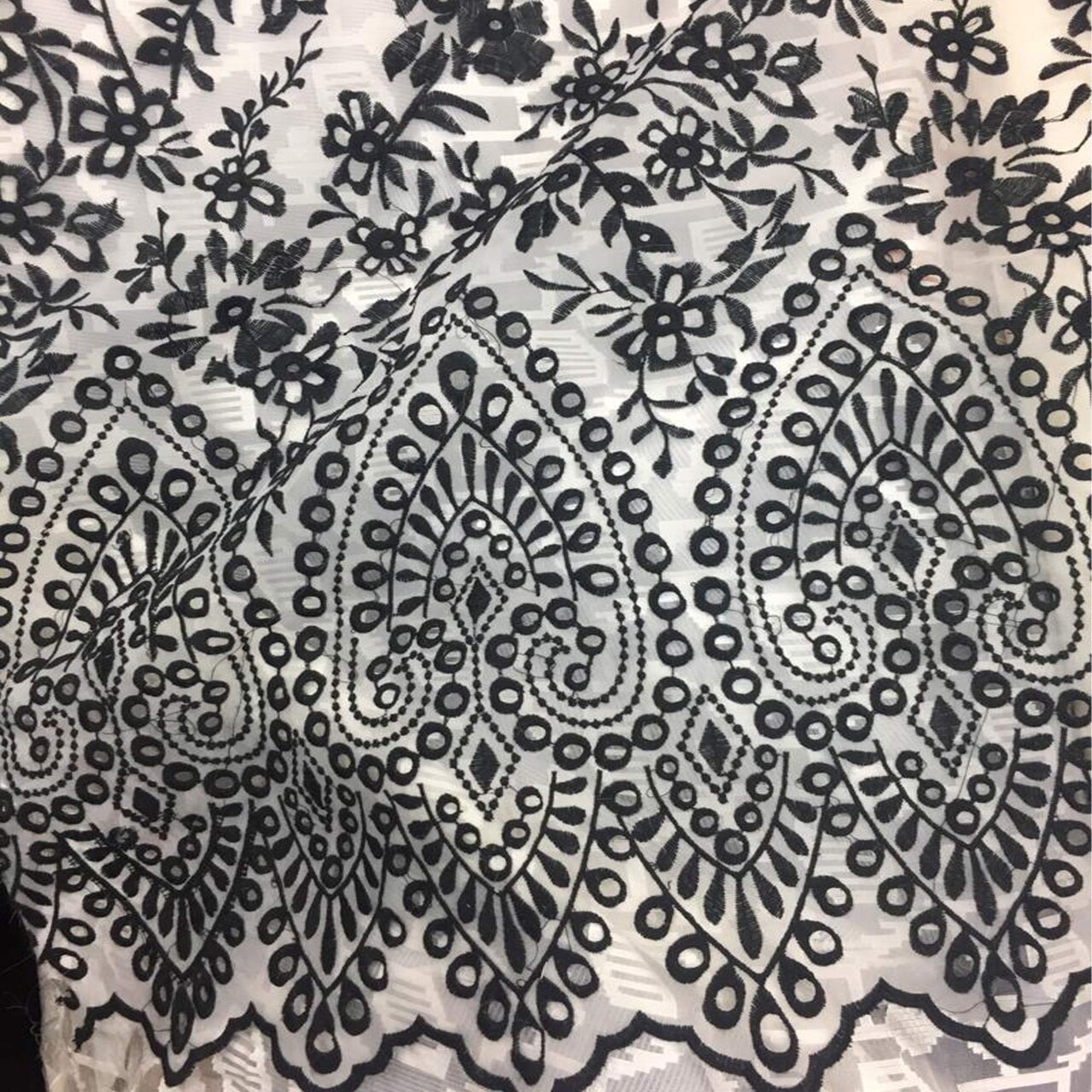 1 Yard Organza Big Border Embroidery Designer Fabric for Dresses 55 Inches Wide